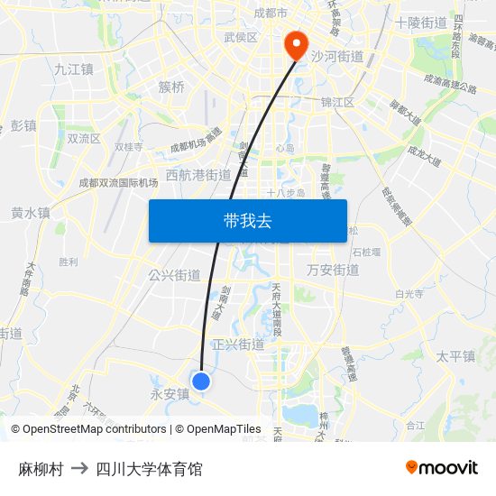 麻柳村 to 四川大学体育馆 map