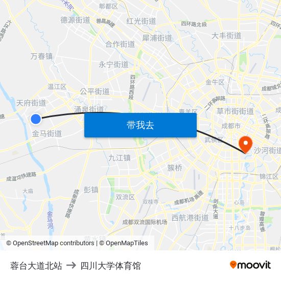 蓉台大道北站 to 四川大学体育馆 map