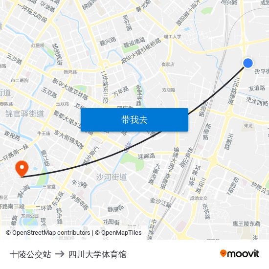 十陵公交站 to 四川大学体育馆 map