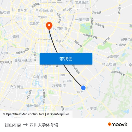 团山村委 to 四川大学体育馆 map