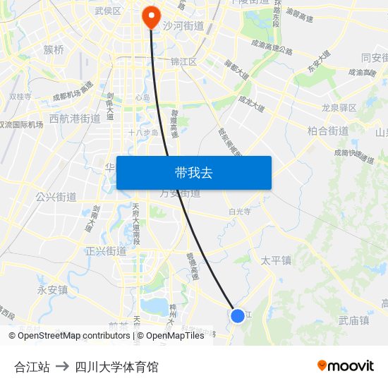 合江站 to 四川大学体育馆 map