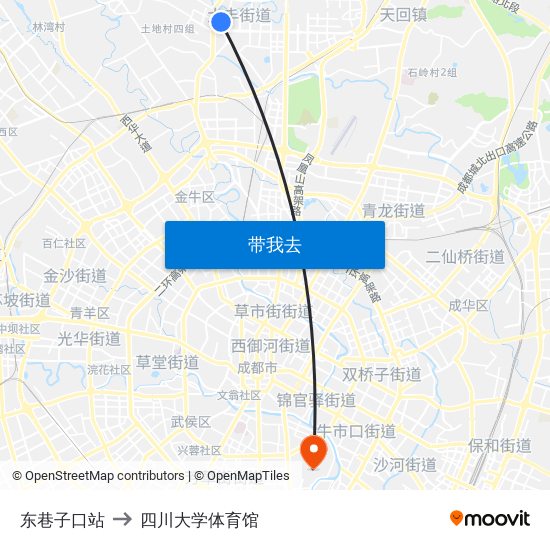 东巷子口站 to 四川大学体育馆 map