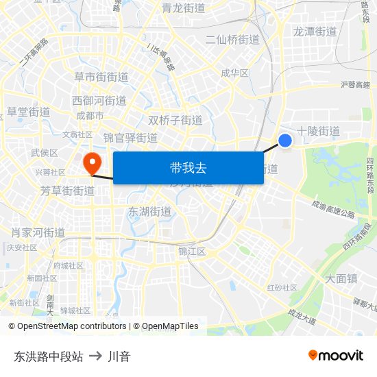 东洪路中段站 to 川音 map