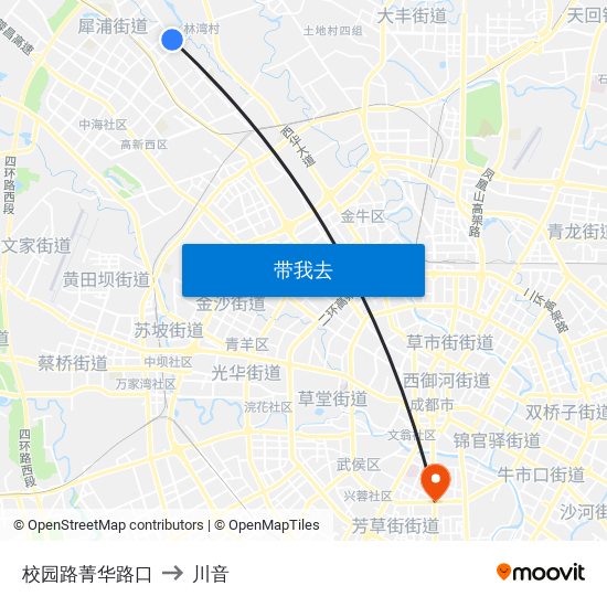 校园路菁华路口 to 川音 map