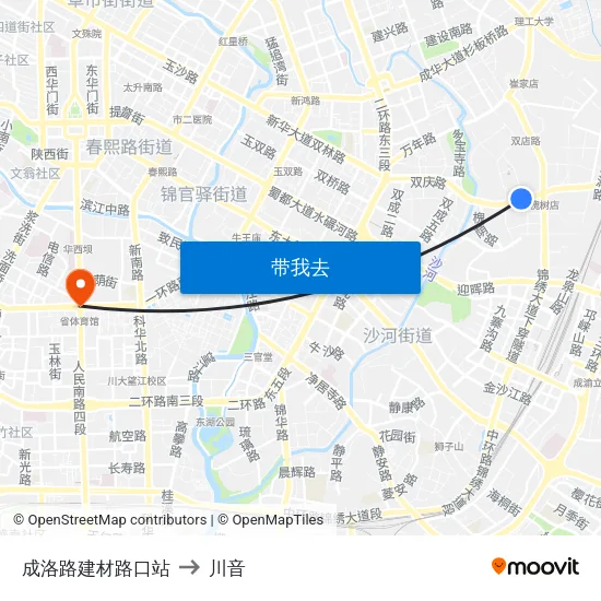 成洛路建材路口站 to 川音 map