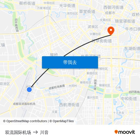双流国际机场 to 川音 map