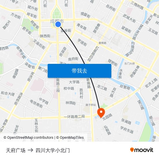 天府广场 to 四川大学小北门 map