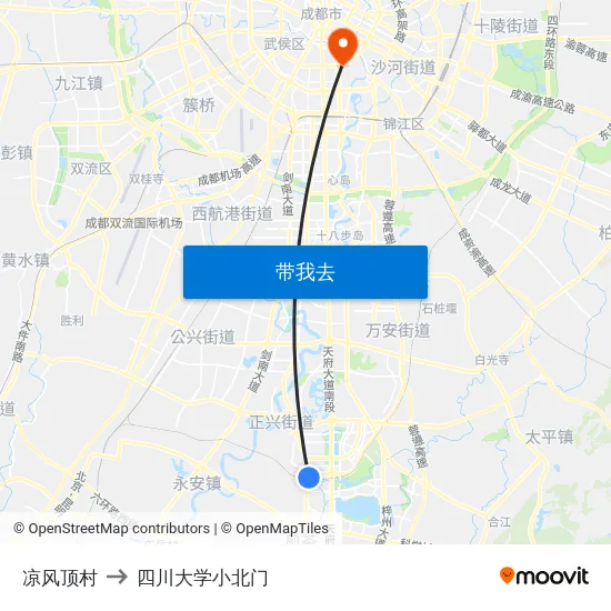 凉风顶村 to 四川大学小北门 map