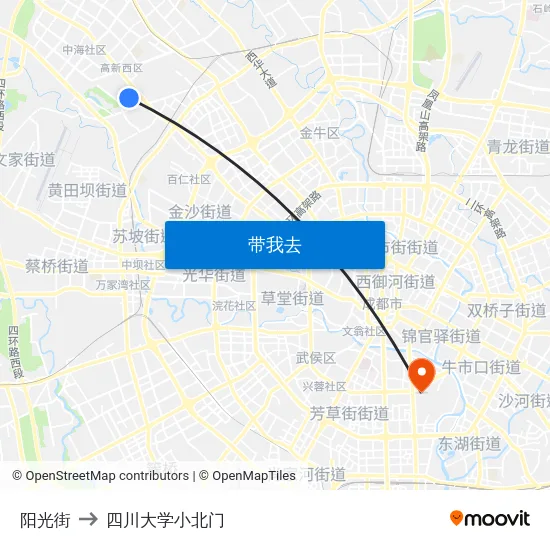 阳光街 to 四川大学小北门 map