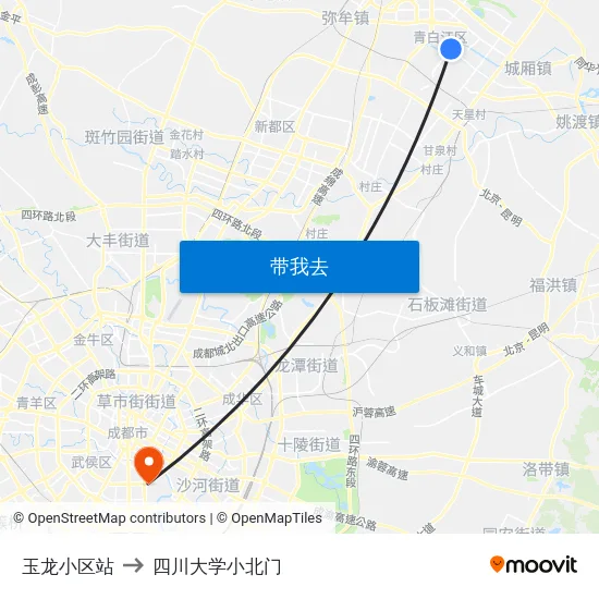玉龙小区站 to 四川大学小北门 map