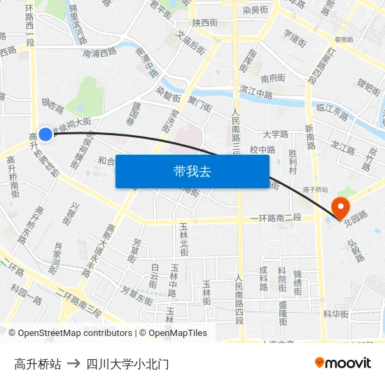 高升桥站 to 四川大学小北门 map