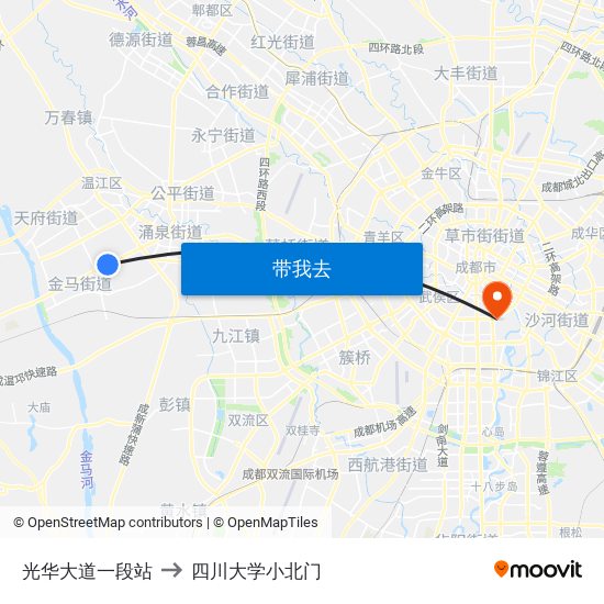 光华大道一段站 to 四川大学小北门 map