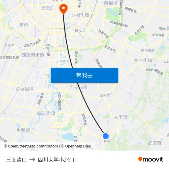 三叉路口 to 四川大学小北门 map