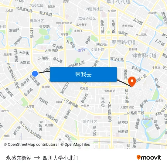 永盛东街站 to 四川大学小北门 map