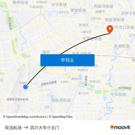 双流机场 to 四川大学小北门 map