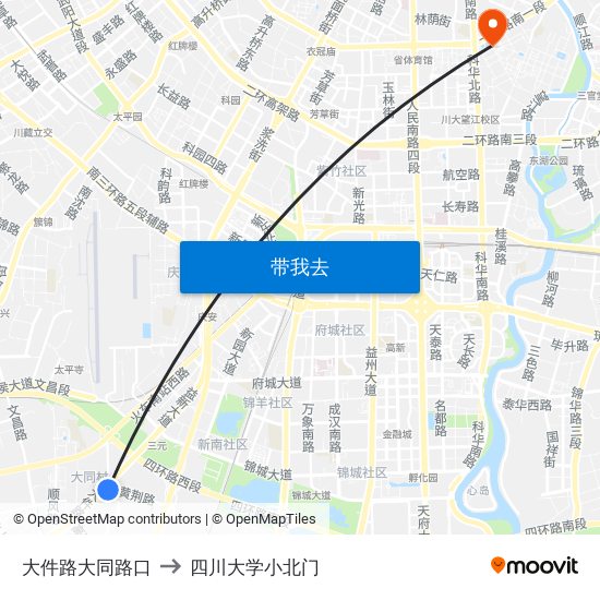 大件路大同路口 to 四川大学小北门 map