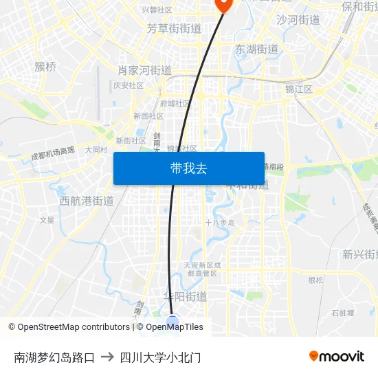 南湖梦幻岛路口 to 四川大学小北门 map