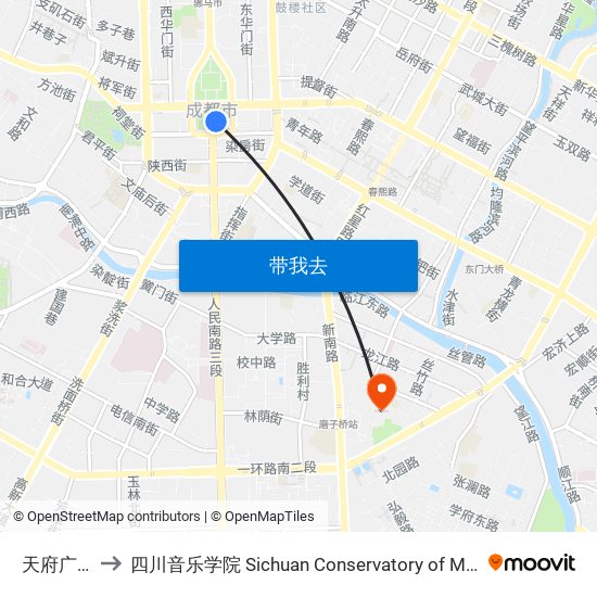 天府广场 to 四川音乐学院 Sichuan Conservatory of Music map