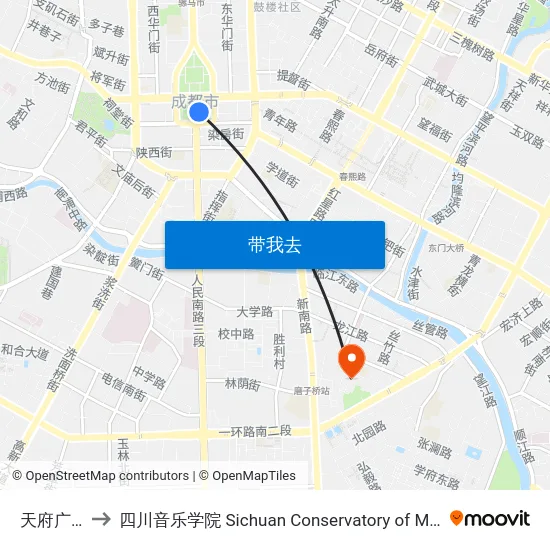 天府广场 to 四川音乐学院 Sichuan Conservatory of Music map