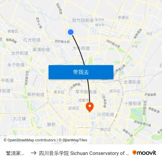 繁清家具厂 to 四川音乐学院 Sichuan Conservatory of Music map