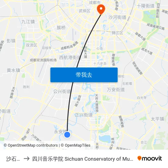 沙石镇 to 四川音乐学院 Sichuan Conservatory of Music map