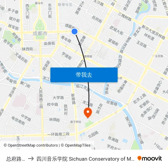 总府路站 to 四川音乐学院 Sichuan Conservatory of Music map