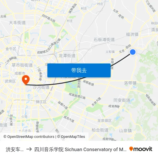 洪安车站 to 四川音乐学院 Sichuan Conservatory of Music map