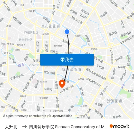 太升北路 to 四川音乐学院 Sichuan Conservatory of Music map