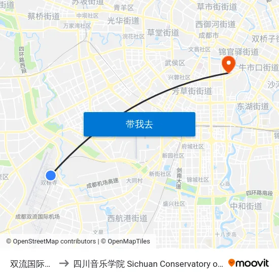 双流国际机场 to 四川音乐学院 Sichuan Conservatory of Music map