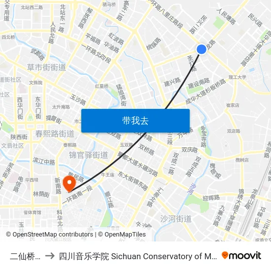 二仙桥站 to 四川音乐学院 Sichuan Conservatory of Music map