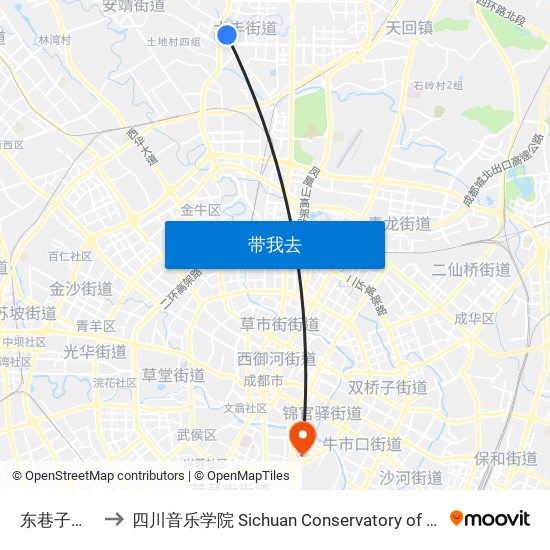 东巷子口站 to 四川音乐学院 Sichuan Conservatory of Music map