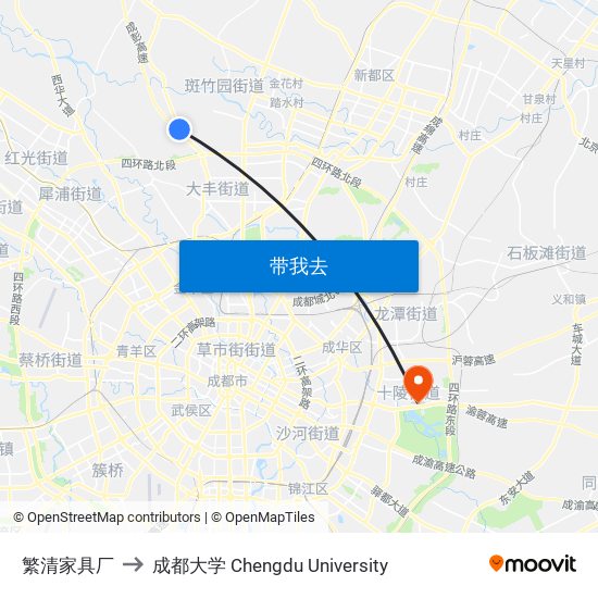 繁清家具厂 to 成都大学 Chengdu University map