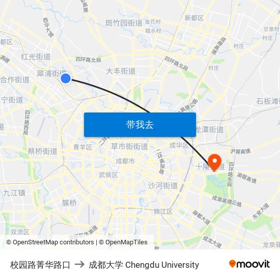 校园路菁华路口 to 成都大学 Chengdu University map