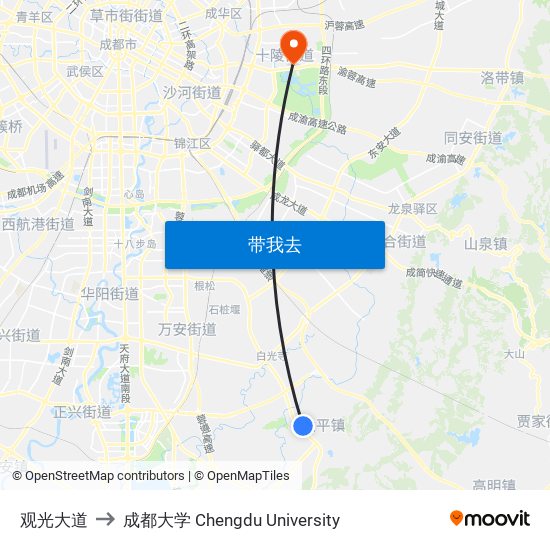 观光大道 to 成都大学 Chengdu University map