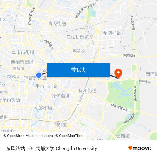东风路站 to 成都大学 Chengdu University map
