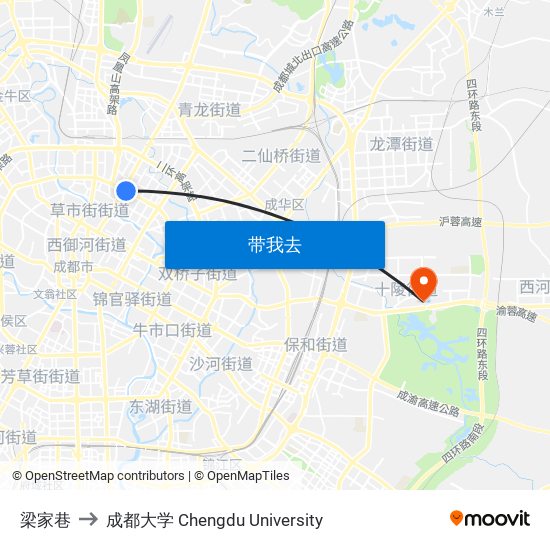 梁家巷 to 成都大学 Chengdu University map