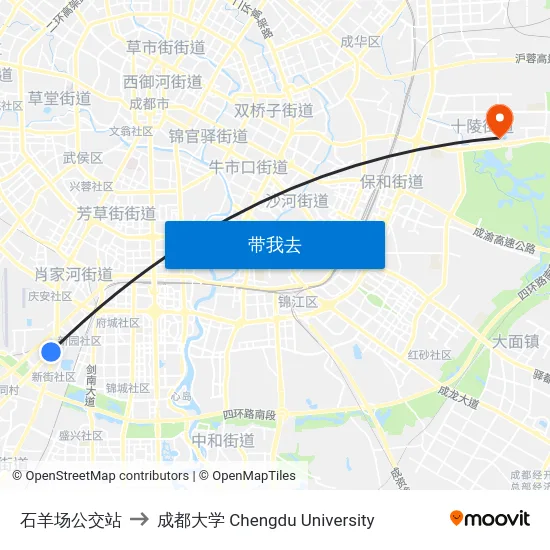 石羊场公交站 to 成都大学 Chengdu University map