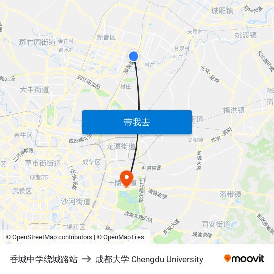 香城中学绕城路站 to 成都大学 Chengdu University map