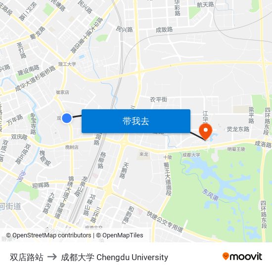 双店路站 to 成都大学 Chengdu University map