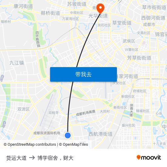 货运大道 to 博学宿舍，财大 map