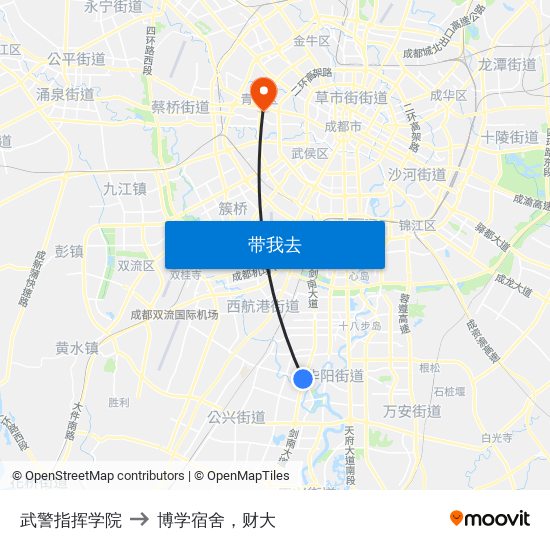 武警指挥学院 to 博学宿舍，财大 map