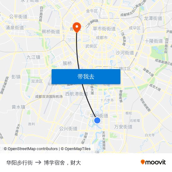 华阳步行街 to 博学宿舍，财大 map