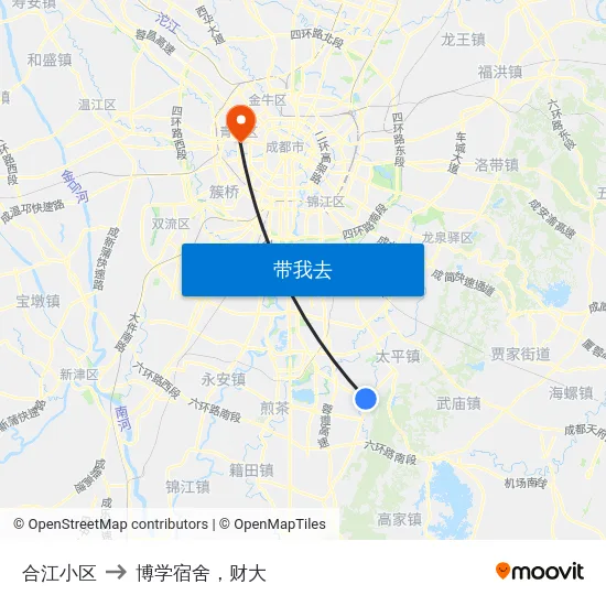 合江小区 to 博学宿舍，财大 map