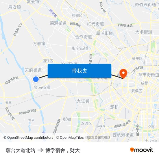 蓉台大道北站 to 博学宿舍，财大 map