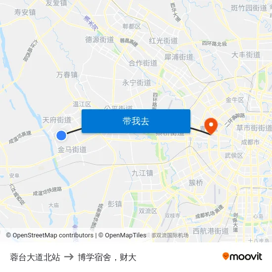 蓉台大道北站 to 博学宿舍，财大 map