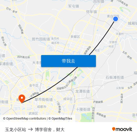 玉龙小区站 to 博学宿舍，财大 map