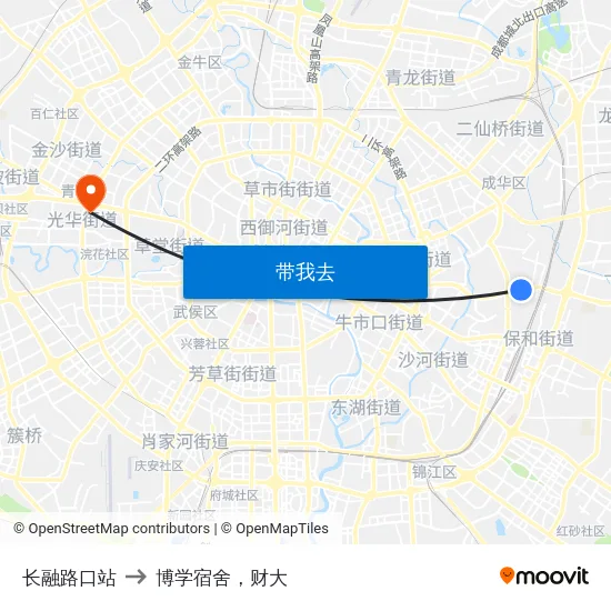 长融路口站 to 博学宿舍，财大 map