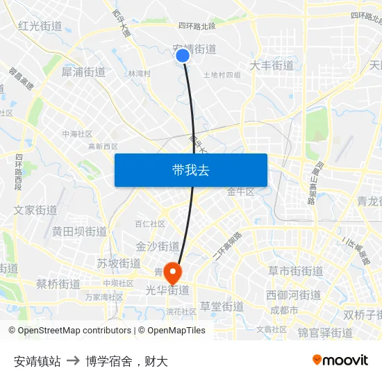 安靖镇站 to 博学宿舍，财大 map