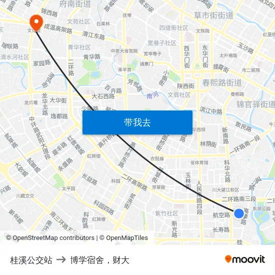 桂溪公交站 to 博学宿舍，财大 map