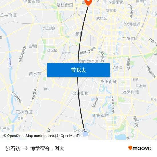沙石镇 to 博学宿舍，财大 map